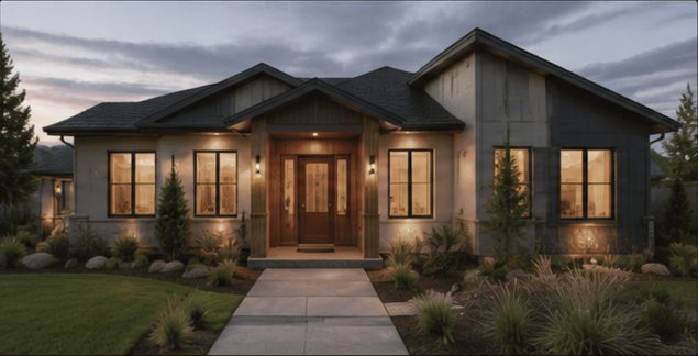 A detached unit at dusk