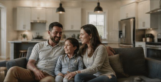 Family in the kitchen of a second unit